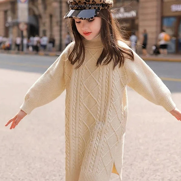 Robe pull col roulé fille