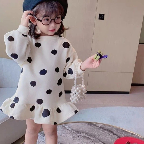 Robe pull fillette à pois