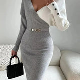 Robe pull bicolore gris et blanc