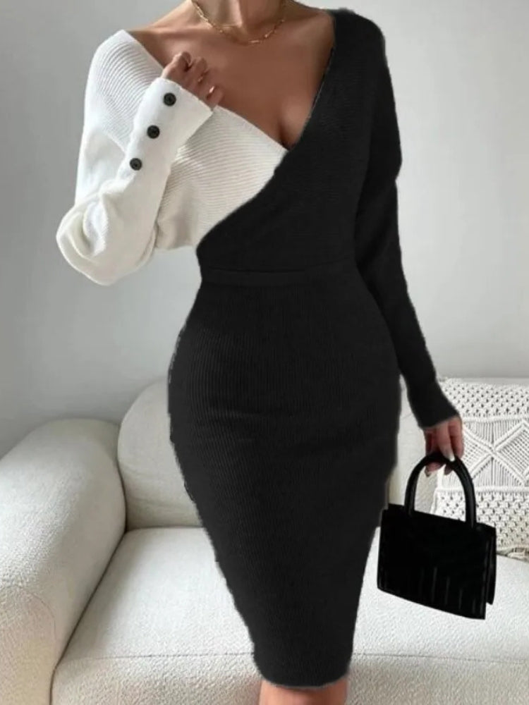 Robe pull bicolore noir et blanc