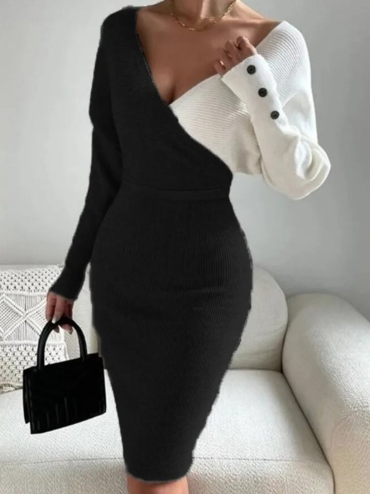 Robe pull bicolore noir et blanc