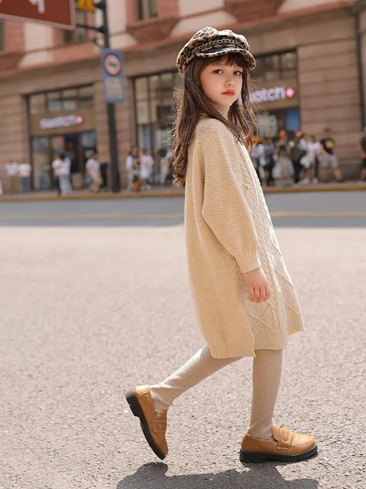 Robe pull col roulé fille