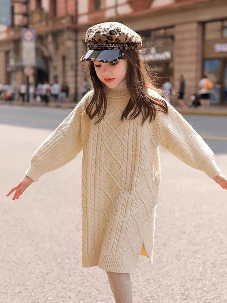 Robe pull col roulé fille