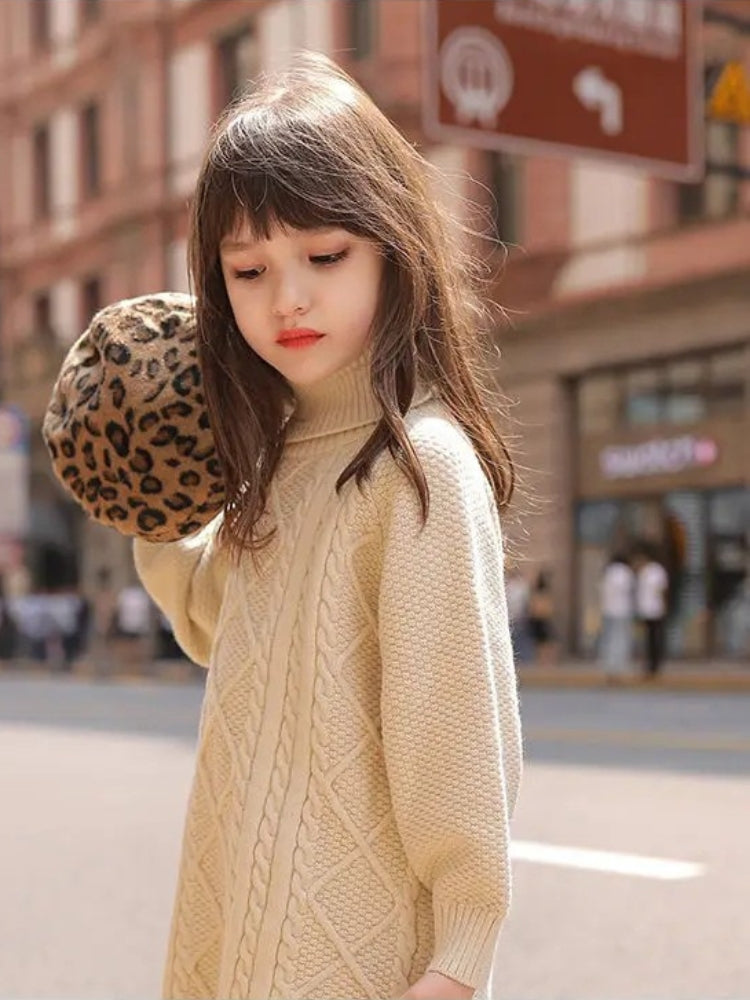 Robe pull col roulé fille