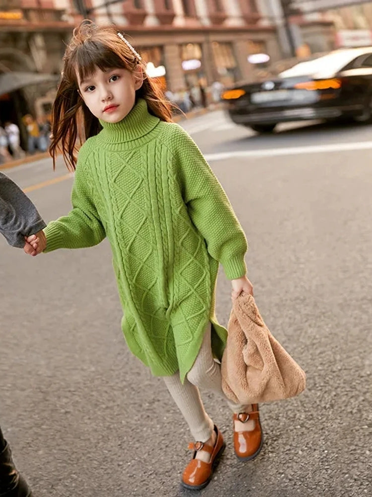 Robe pull col roulé fille