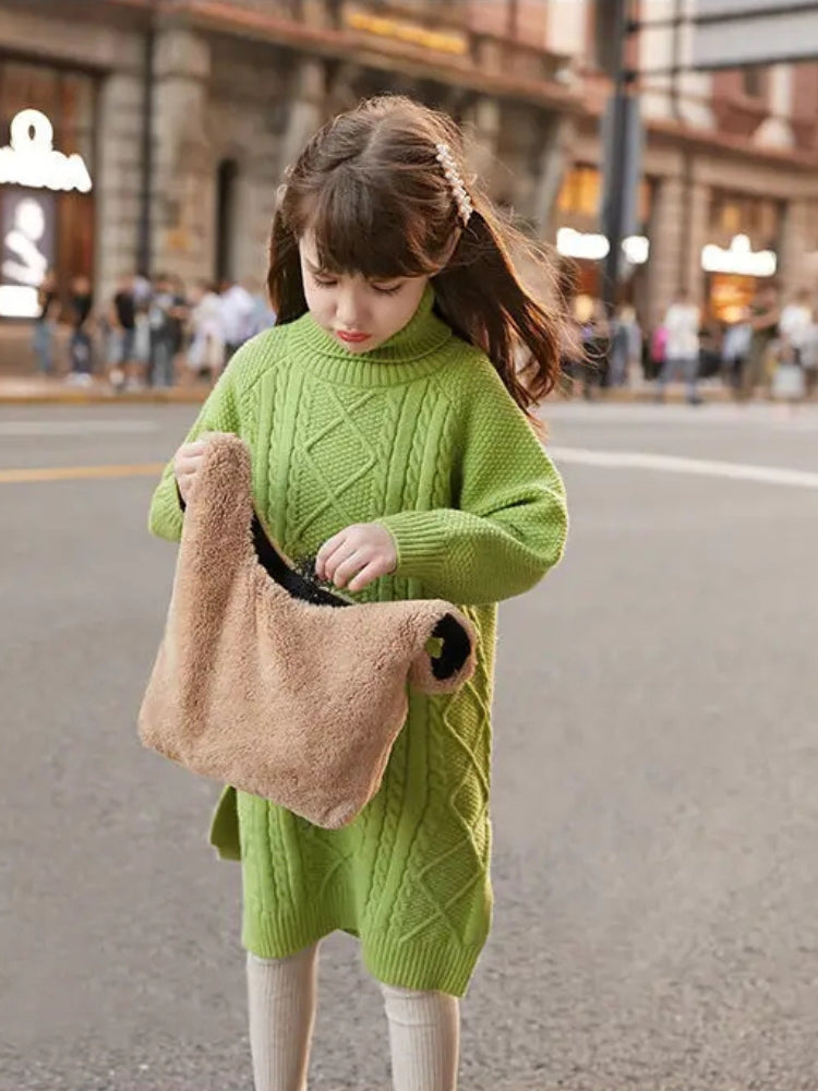 Robe pull col roulé fille