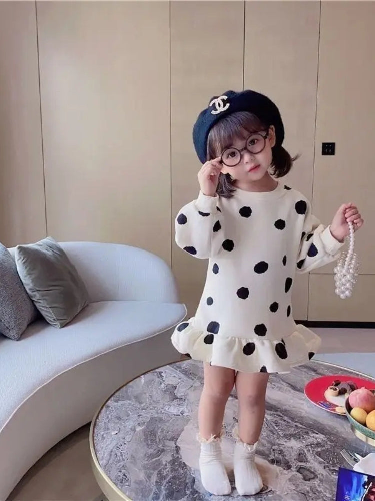 Robe pull fillette à pois