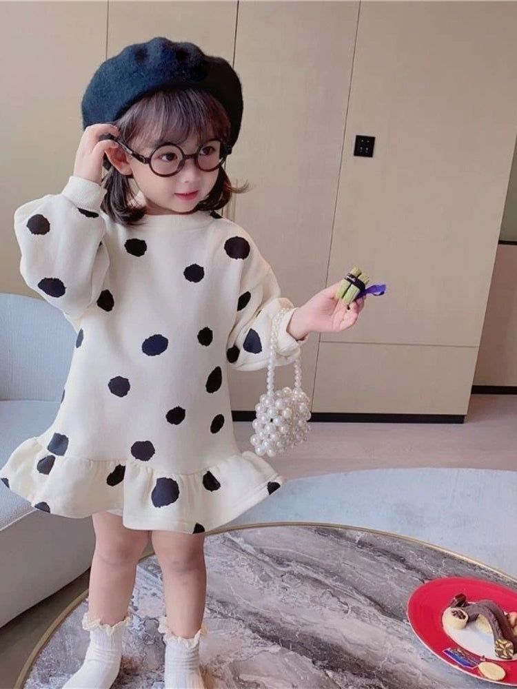 Robe pull fillette à pois