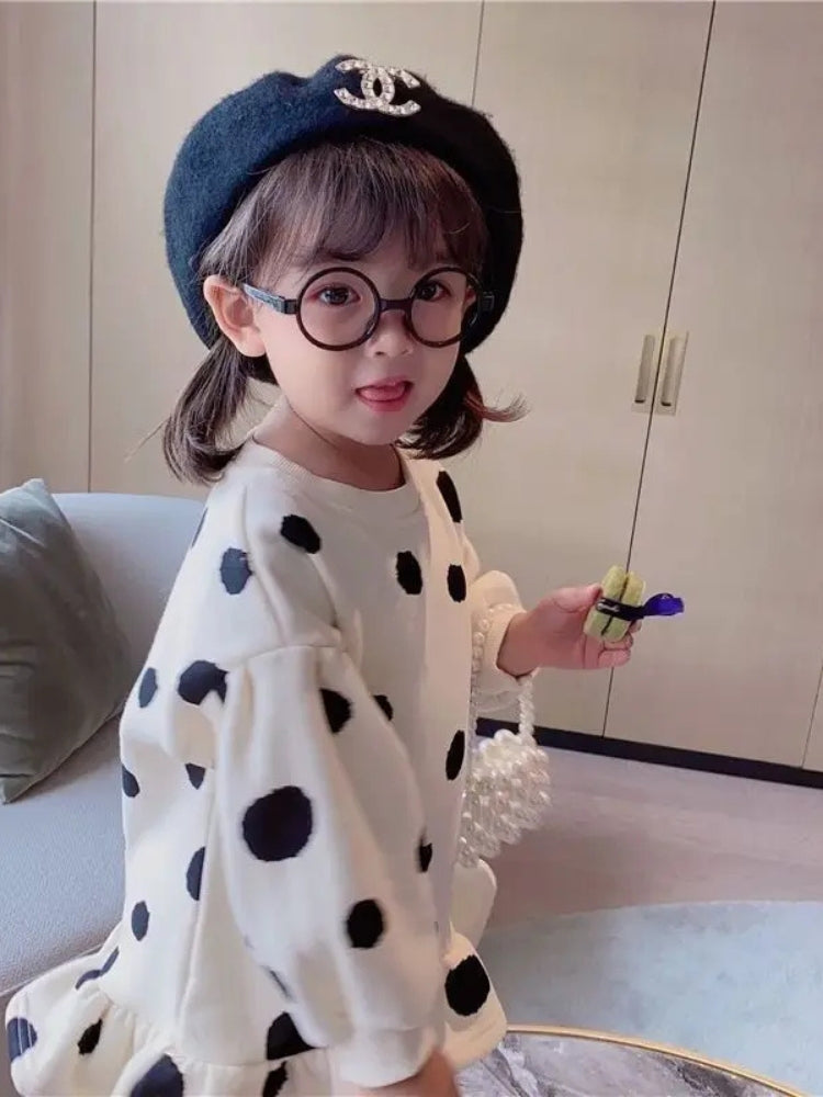 Robe pull fillette à pois