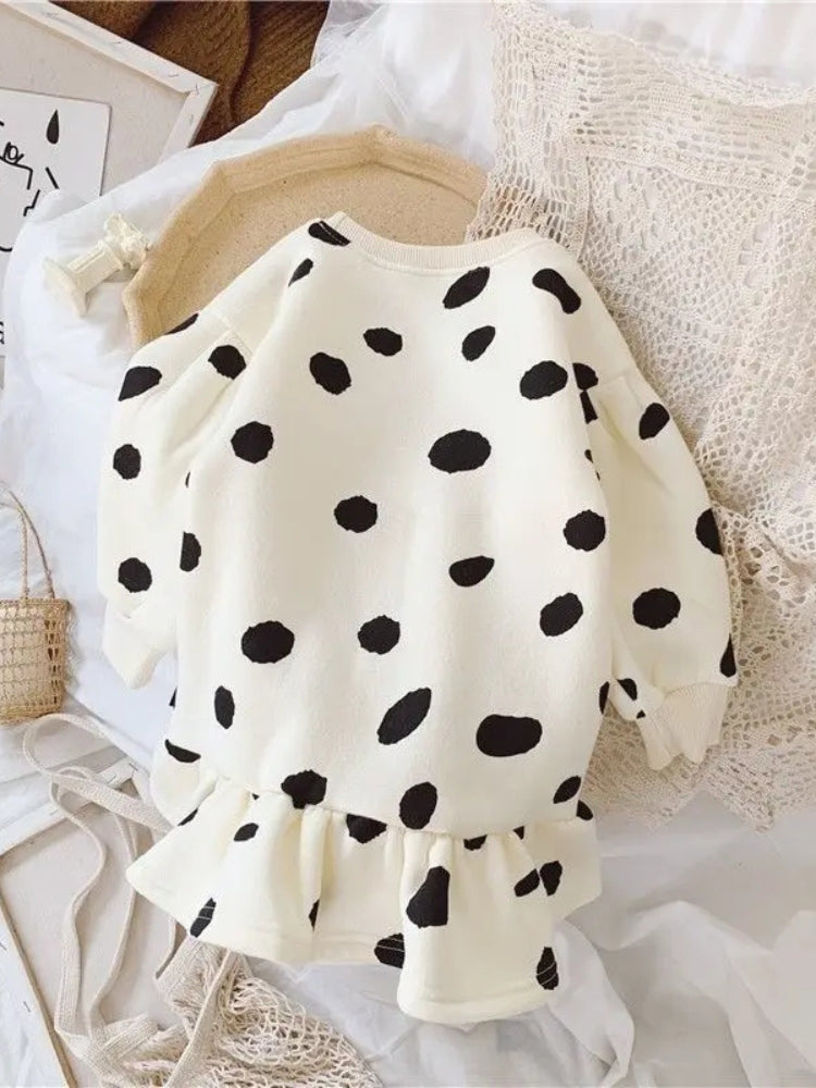 Robe pull fillette à pois